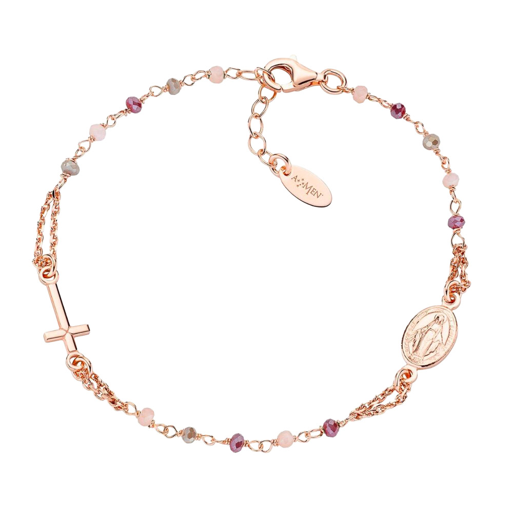 Pulsera de Plata de Ley Rosada con Cristales Rosa-Amaranto