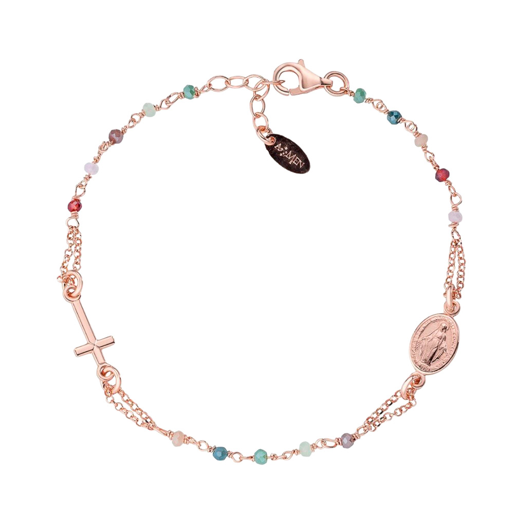 Pulsera de Plata de Ley Rosada con Cristales Multicolor