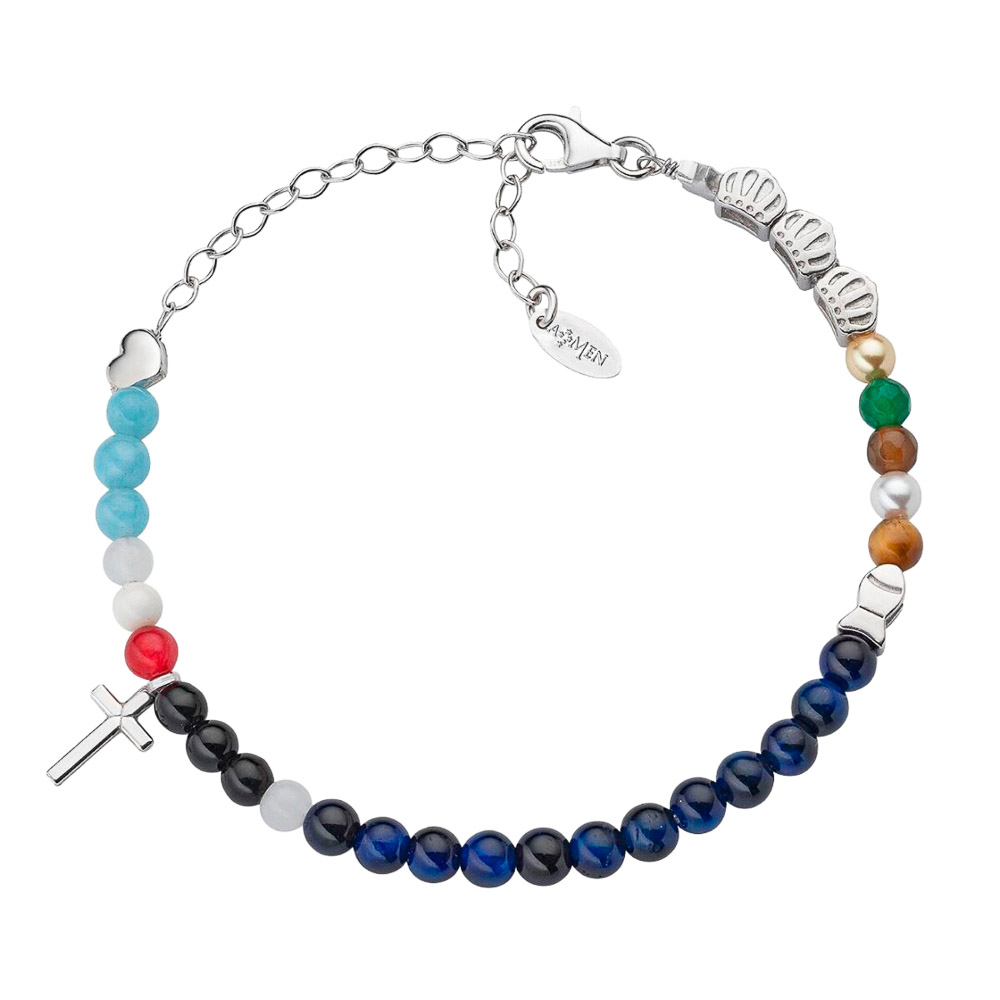 ulsera de Plata de Ley con Piedras Naturales y Perlas � Rodio