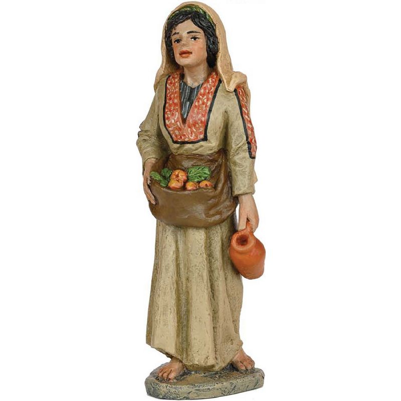 Pastora con hortalizas y jarra en barro policromado - Jos Luis Mayo - 16 cm.