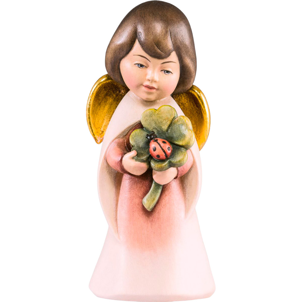 ngel Soador con trbol de cuatro hojas - Talla de madera de Val Gardena