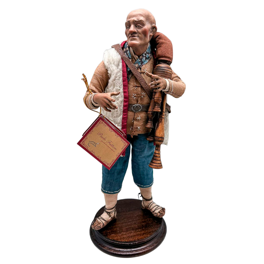 Pastor napolitano zampognaro en barro y tela - Paolo Fattore - 30 cm
