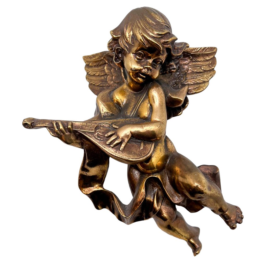 ngel msico dorado con lad - Pasta de madera - 25 cm - El ngel