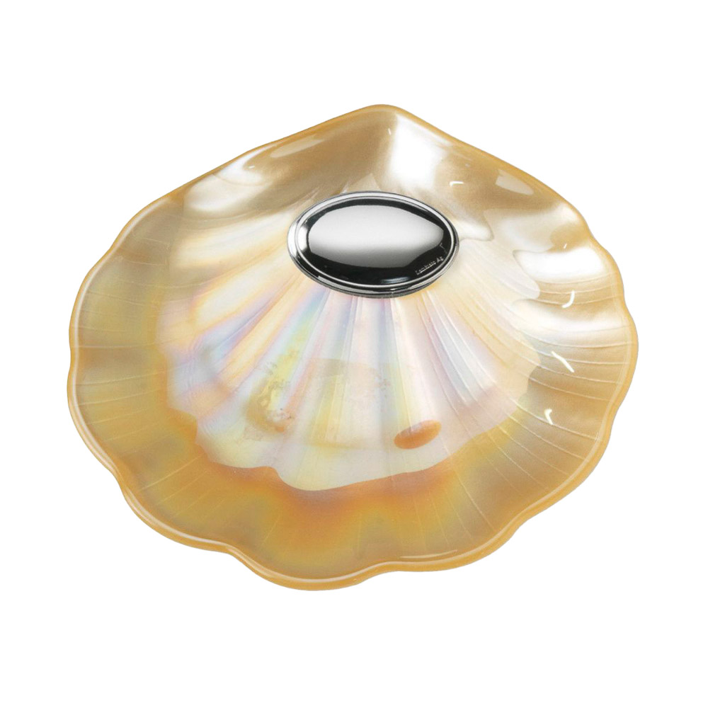  Concha de bautismo en madreperla champn con valo para grabar - 13 x 14 cm