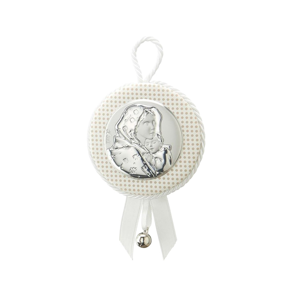 Medall�n de Cuna en Piel Virgen Ferruzzi Blanco, 7 cm, Con Caja de Regalo