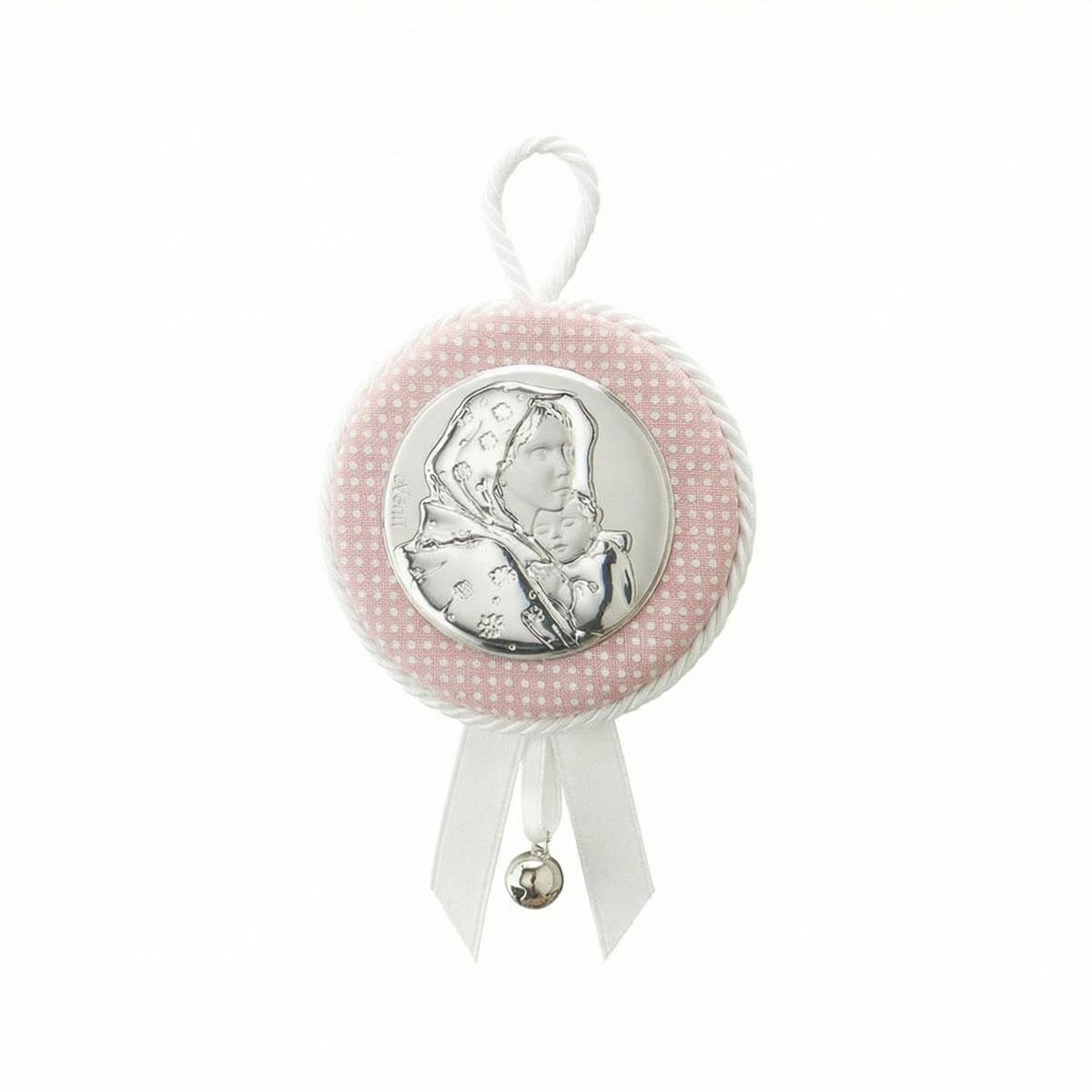 Medall�n de Cuna en Piel Virgen Ferruzzi Rosa, 7 cm, Con Caja de Regalo