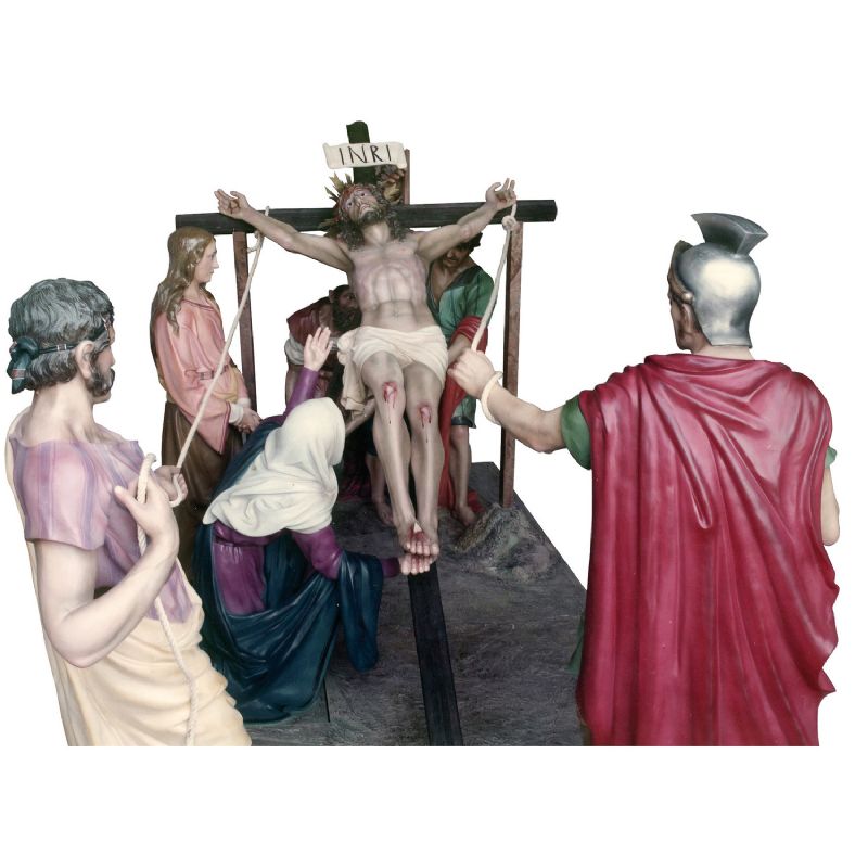 Levantamiento de la Cruz - Grupo procesional en pasta de madera, talleres de Olot