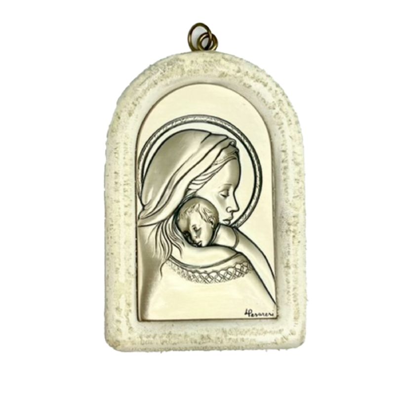 Icono Virgen con el Ni�o en plata  11 x 7,5 cm