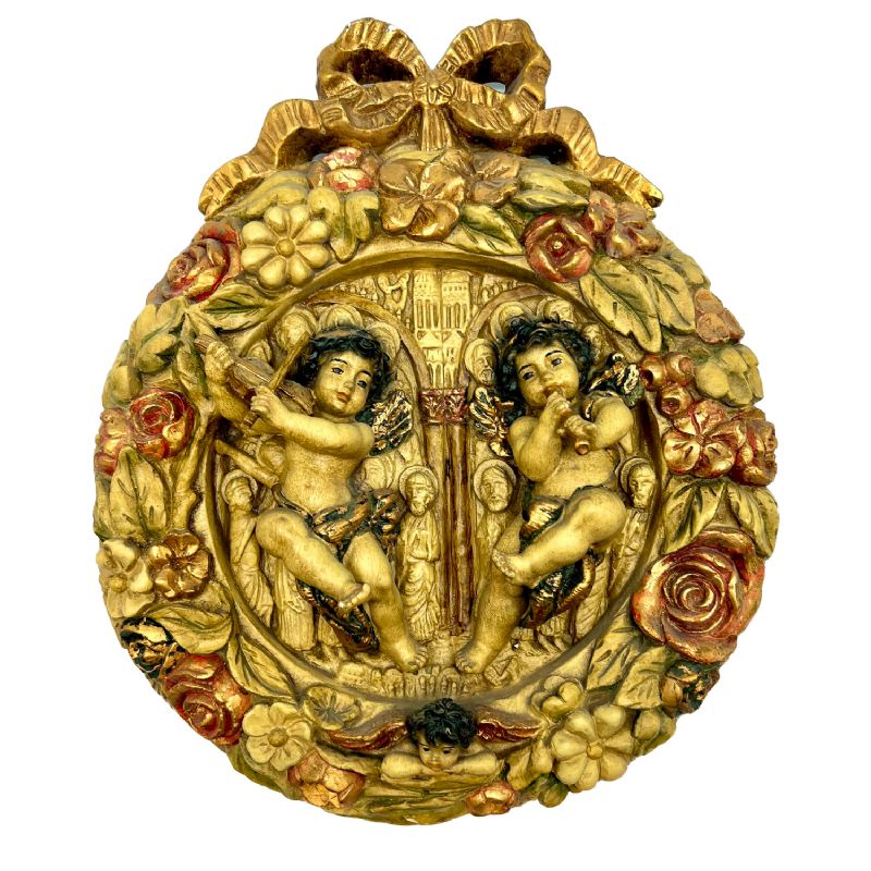 Relieve Corona con �ngeles en pasta  30 x 25,5 cm