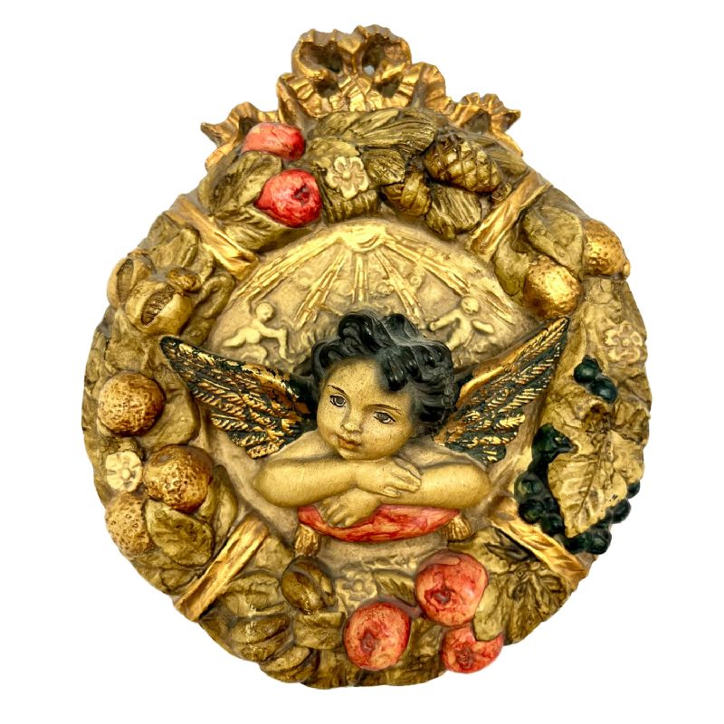 Relieve Corona de Flores y �ngel en Pasta (20 x 17 cm)
