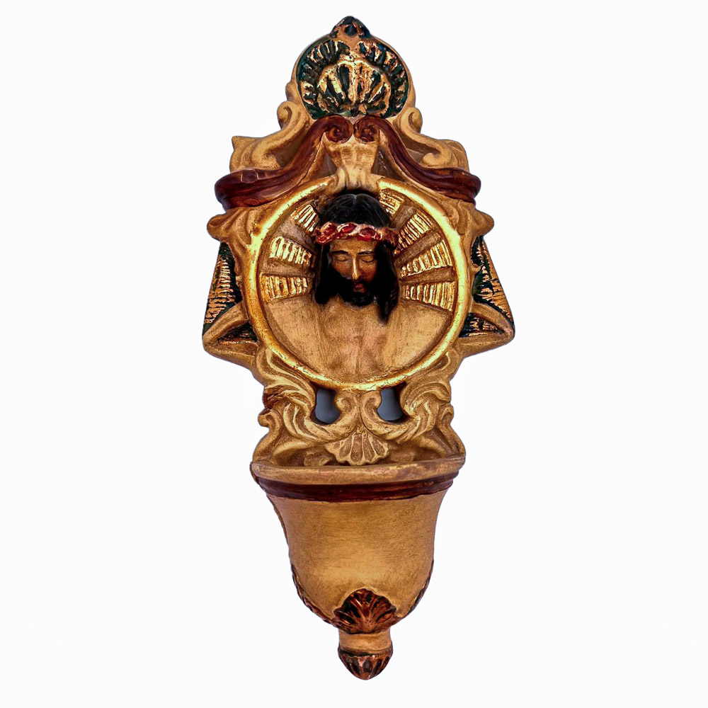 Benditera con busto de Cristo en pasta dorada - 24 x 11,5 cm - El �ngel