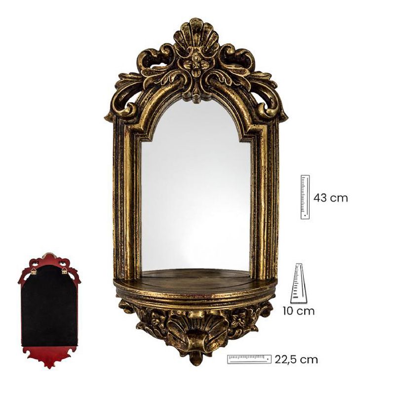 Mnsula dorada con espejo de resina - 43 cm