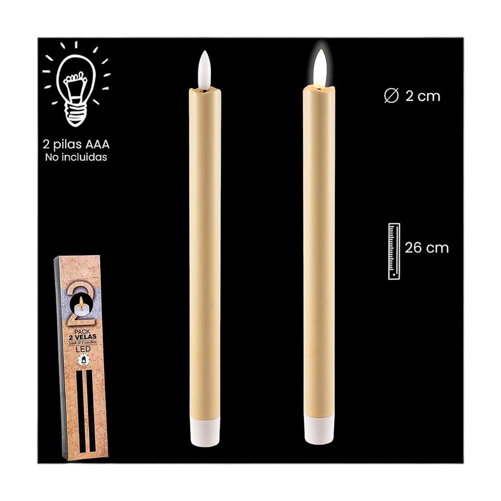 Set de 2 velas LED lisas - 26 x 2 cm