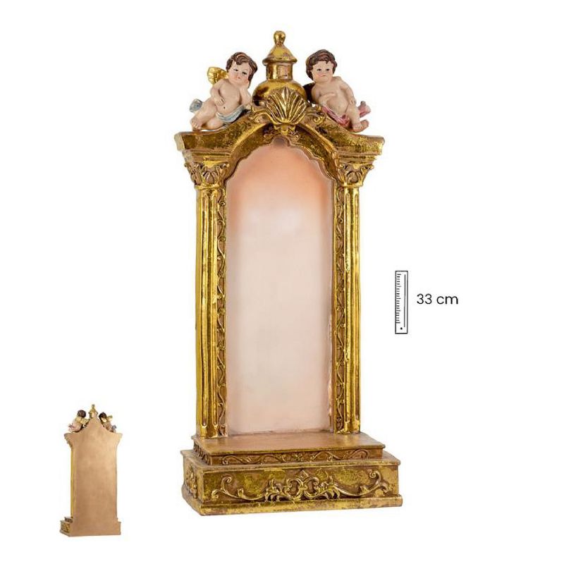 Hornacina dorada con ngeles en resina de polister - 34 cm