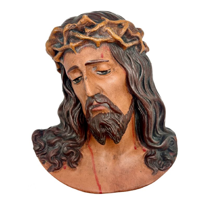 Busto Cristo Coronado de Espinas para Pared en Pasta (26 x 22 cm)
