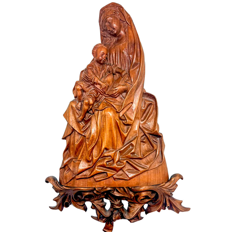 Relieve Virgen con Ni�o en Madera Encerada (61 x 40 cm)