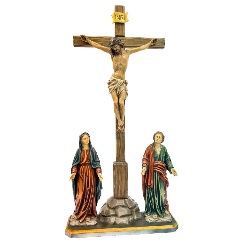 Calvario en talla de madera policromada - Altura total 70 cm