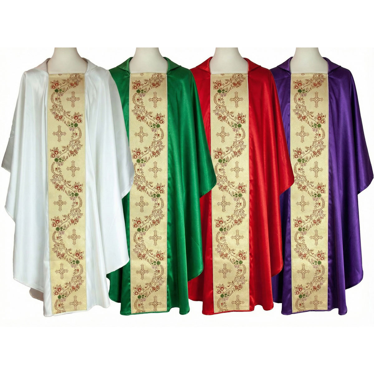 Casulla blanca en raso con gal�n bordado