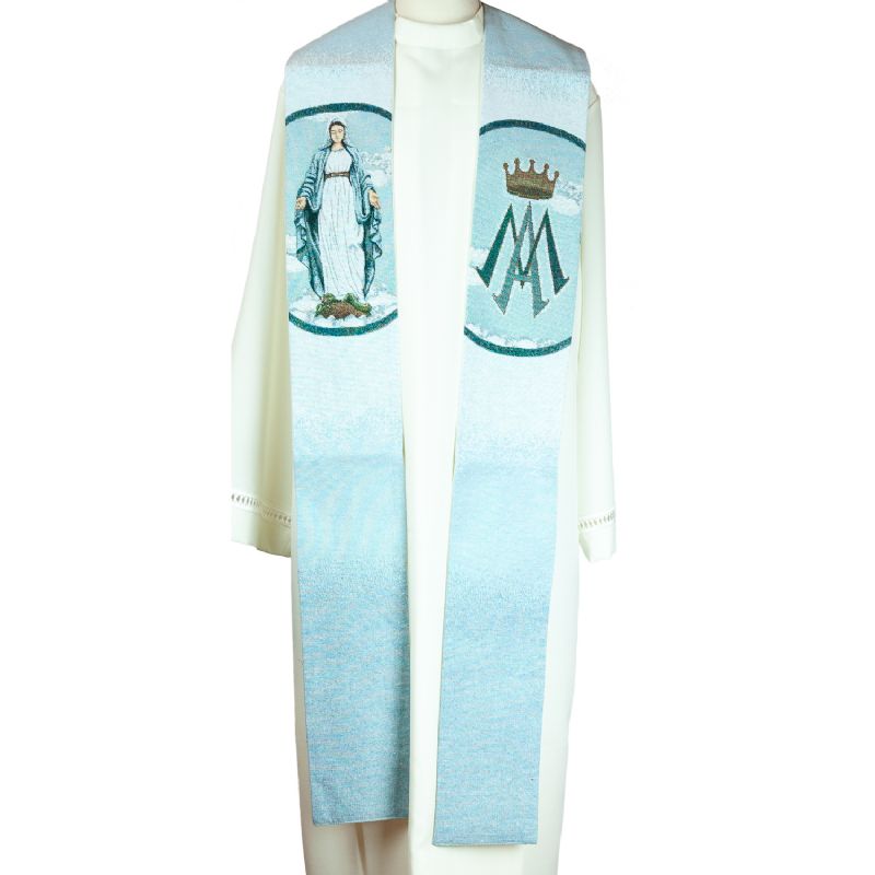 Estola tipo tapiz con imagen de la Virgen Milagrosa y s�mbolo mariano 