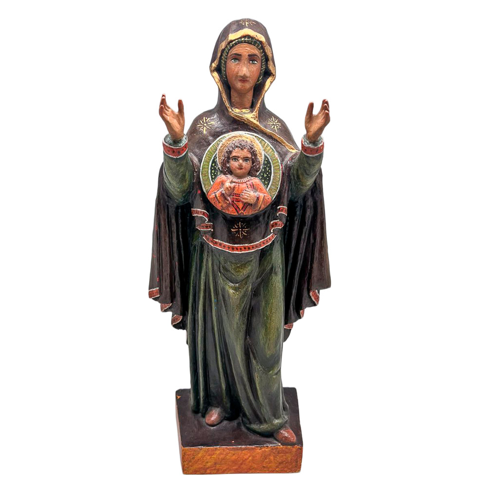 Virgen con relicario - Imagen en talla de madera - Altura: 40 cm