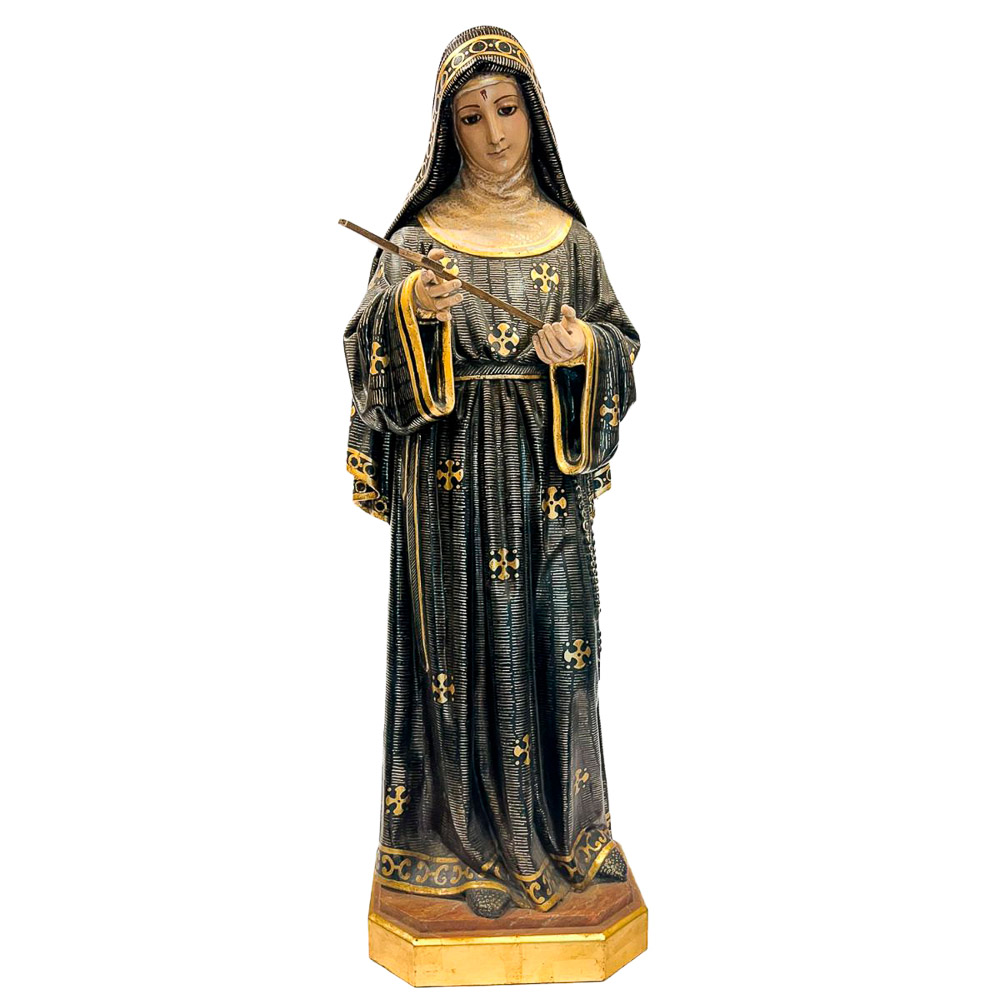 Imagen de Santa Rita en talla de madera con ojos de cristal, 86 cm