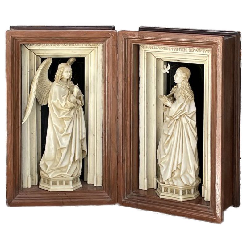D�ptico de la Anunciaci�n estilo Van Eyck en alabastro  50 x 42 x 12 cm