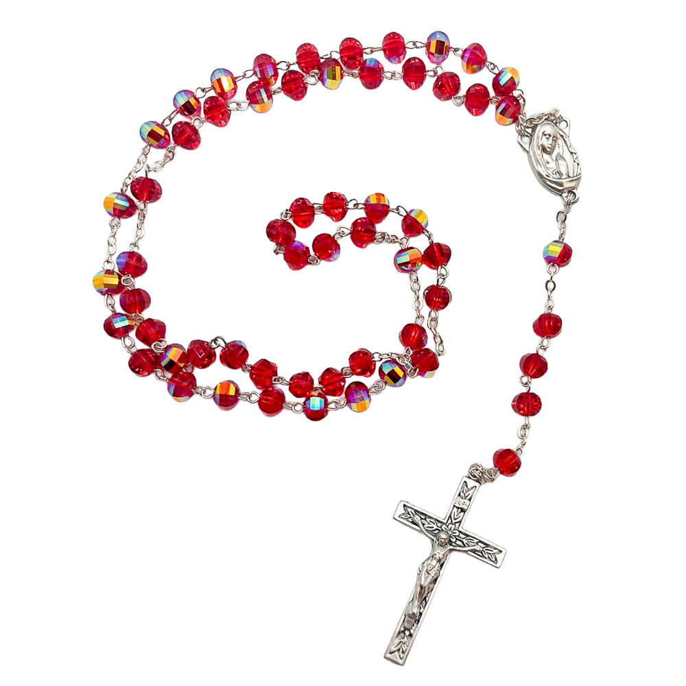Rosario Cristal Facetado 8 mm Rojo Tornasolado