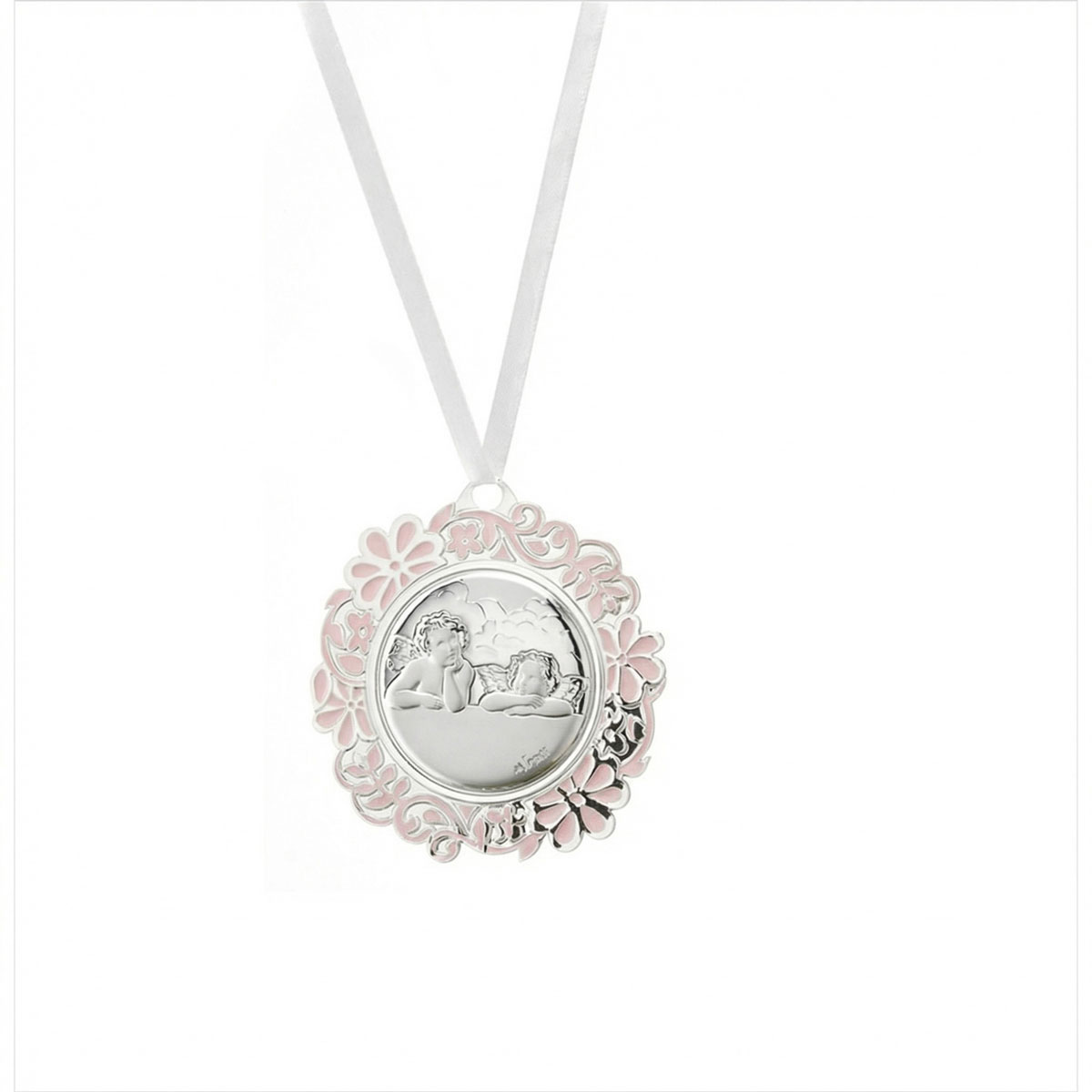 Medall�n metal �ngeles rosa 8 cm