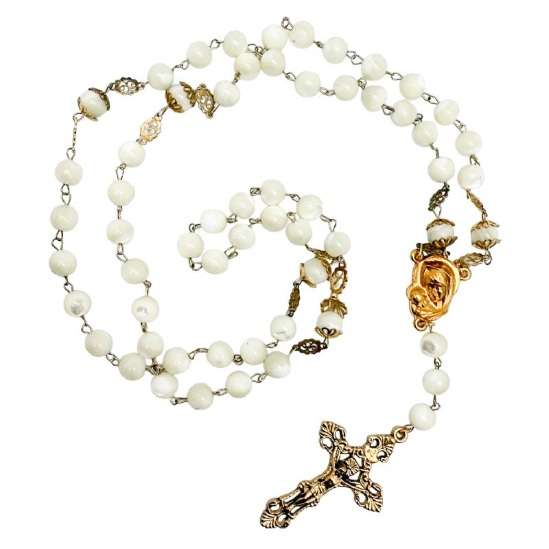 Rosario de n�car 10 mm con filigrana de plata dorada - Artesan�a espa�ola