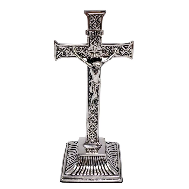 Cruz de peana en plata de ley con crucecitas, 11 x 5 x 4 cm