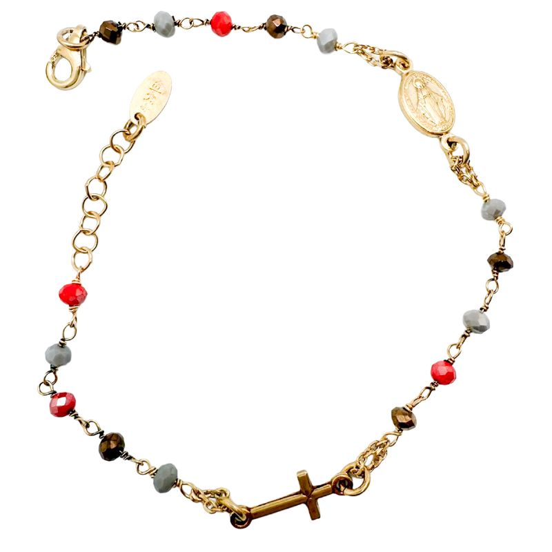 Pulsera denario de plata tonos marr�n, naranja y gris - 20 cm