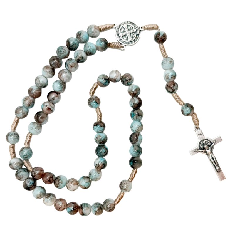 Rosario San Benito en piedras grises y celestes - Artesanos Italianos