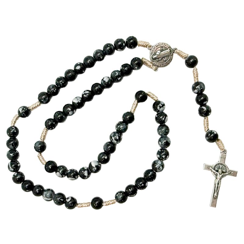 Rosario San Benito en piedras negras jaspeadas - Artesanos Italianos