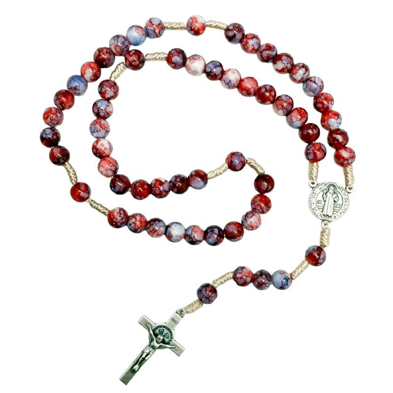 Rosario San Benito en piedras rojas marmoladas - Artesanos Italianos