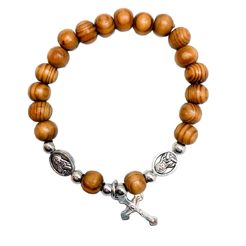 Pulsera de madera de olivo con Cruz de Jerusaln - Artesanos de Jerusaln