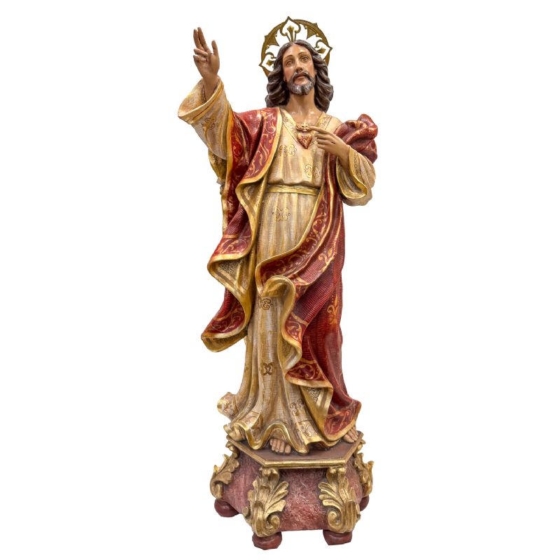 Sagrado Coraz�n de Jes�s barroco - Pasta de madera policromada y dorada - Figura de 100 cm
