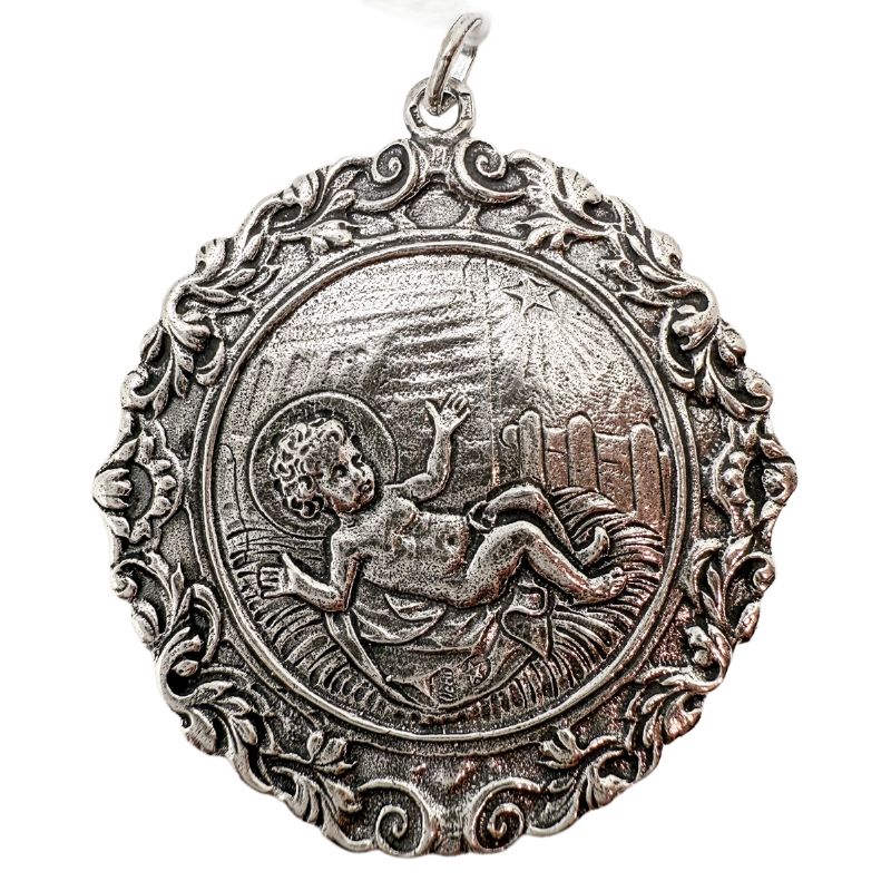 Medalla de cuna de plata Virgen con Ni�o - 5,5 x 5,5 cm