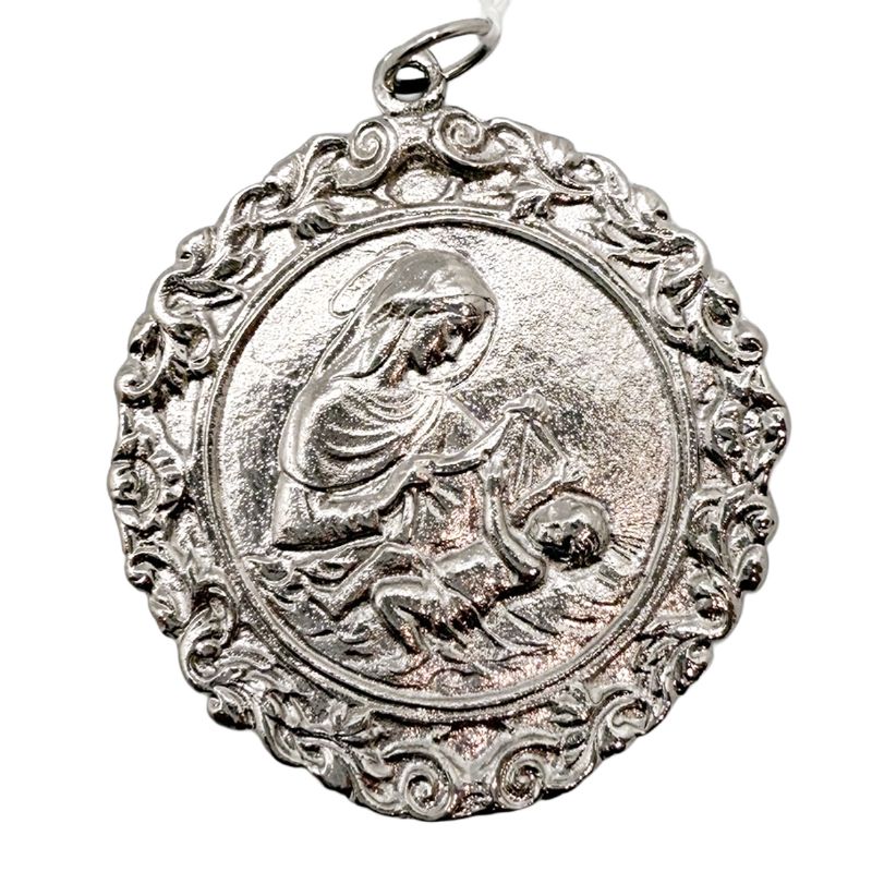 Medall�n de cuna de lat�n Virgen con Ni�o - 5,5 x 5,5 cm