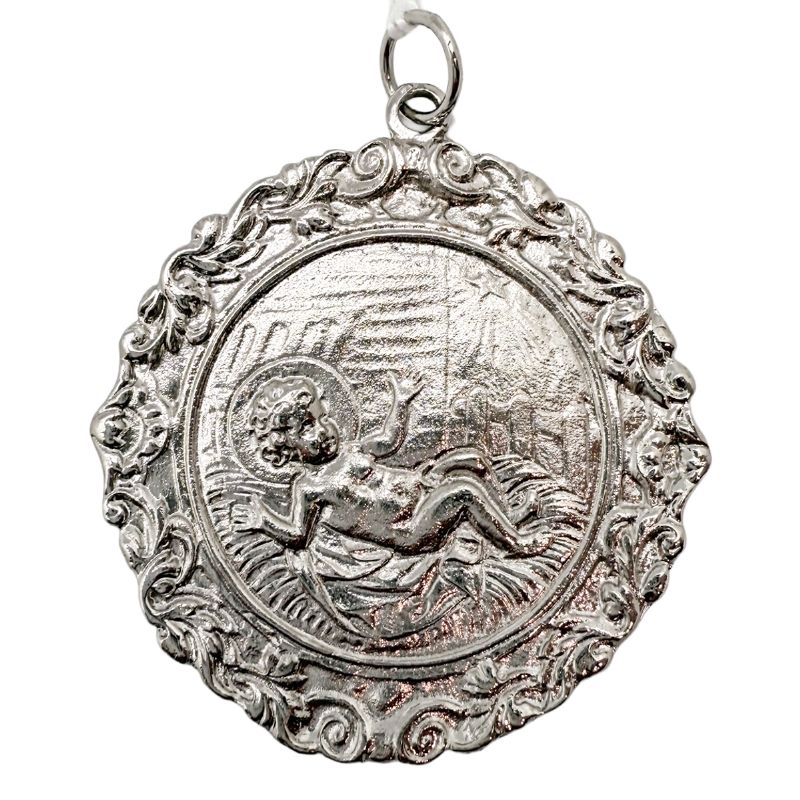 Medall�n de cuna de lat�n Ni�o en las pajas - 5,5 x 5,5 cm