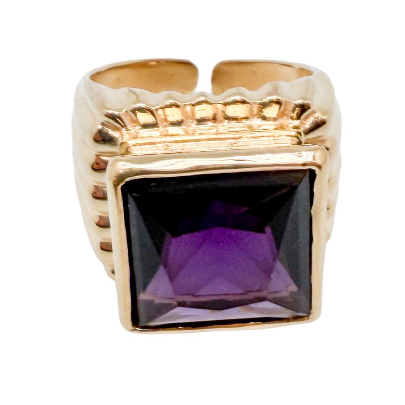 Anillo de obispo en plata de ley con ba�o de oro y piedra facetada - Altura frontal aprox 1,8 cm