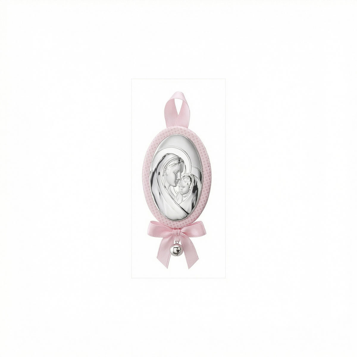 MEDALLA CUNA OVAL VIRGEN NI�O MUSICAL ROSA
