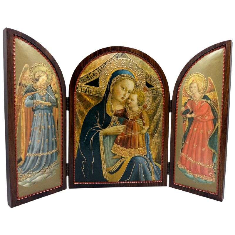 Tr�ptico de madera ovalado con imagen central a elegir - Medidas cerrado 37 x 25 cm