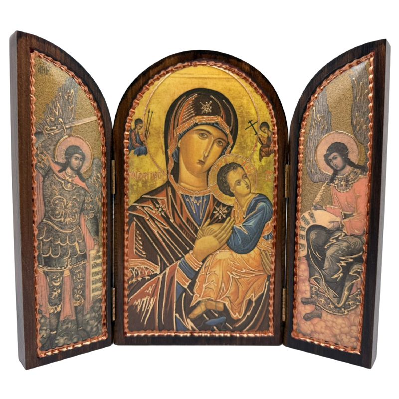 Tr�ptico de madera ovalado con imagen central a elegir - 20 x 12 cm cerrado