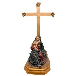 Virgen Dolorosa junto a la cruz - pasta de madera